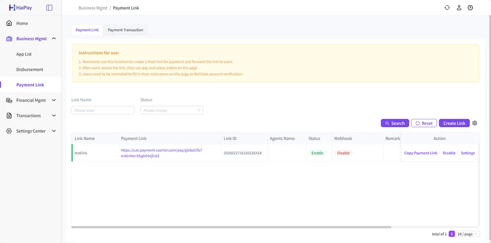 Generate Payment in Dashboard
