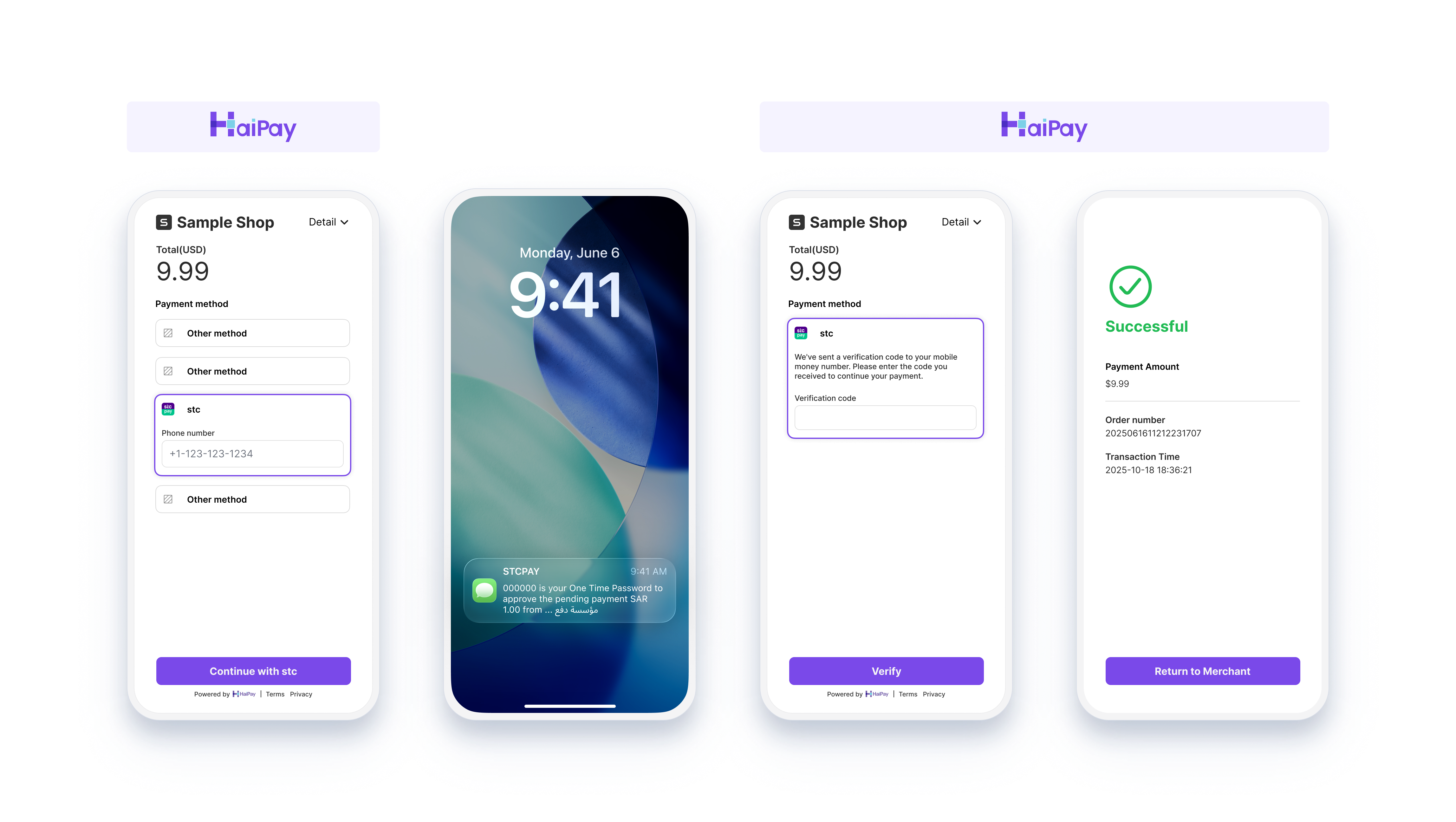 STC Pay payment process with phone notification and OTP